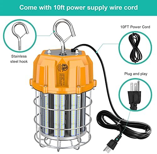 150W LED Temporary Work Light 22500LM 360° Lighting ETL Listed 10' Cable with 120V Plug Portable Hanging Construction Work Lights with ON/Off Switch for Job Site Warehouse Garage Shop Area Lighting - Image 4