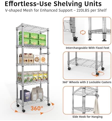 Garvee 61" H Storage Shelves with Wheels 1100LBS Rolling Metal Wire Rack - Image 6