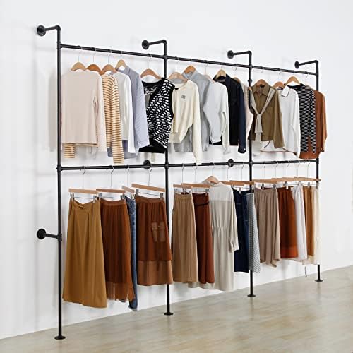 Modern Simple Industrial Pipe Clothing Rack, Display Stand Wall Mounted Clothes Garment Rack Heavy Duty Hanging Clothes Rods Bar for Closet Storage, 134in Black - Image 6