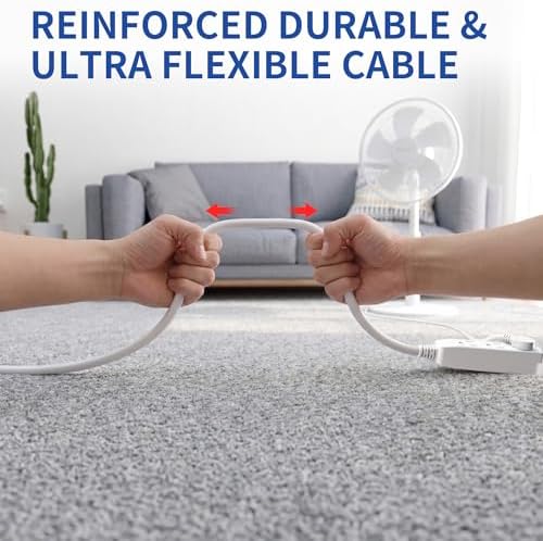15Ft 3 Prong Multiple Outlets Indoor Extension Cord, White - Image 3