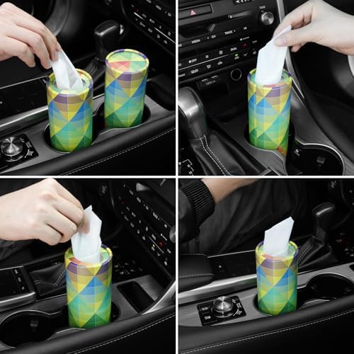 SINGARO Car Tissue Holder, 4 Pack Car Cup Holder Facial Tissues with Travel Tissue Bag, Quick and Convenient Flower Combination Car Tissue Box(4 Canisters/200 Tissues) Yellow - Green - Image 4