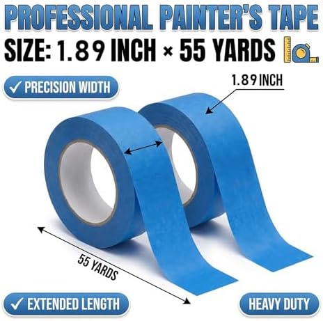 Painters Tape 2 Inch Wide（ 1.89 in. x 55 Yds）, 6 Rolls - Blue Masking Tape for Wall Painting, DIY, Multi-Surface Use, Easy Removal, No Residue, Strong Adhesion - Image 3