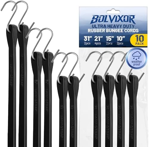 Bungee Cords with Hooks, 10 Pack, 10", 15", 21", 31", EPDM Rubber by BOLVIXOR