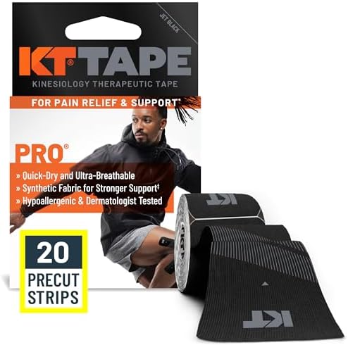 KT Tape, Pro Synthetic Kinesiology Athletic Tape, 20 Count, 10” Precut Strip by KTTape