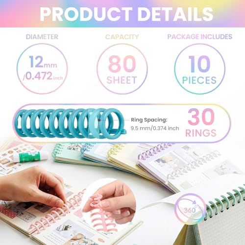 10 PCS Comb Binding Spines,30 Rings Click Plastic Spiral Binding Coils,Easy to Adding Pages for Binding Letter Size,A4,DIY Notebook for Student, 3/7inch Diameter,Multi-Color, Binds Up to 80 Sheets - Image 4
