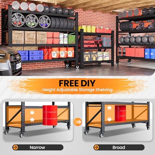 55.1” Wide Heavy Duty Metal Garage Shelving, Steel Shelf with Wheels - Image 4