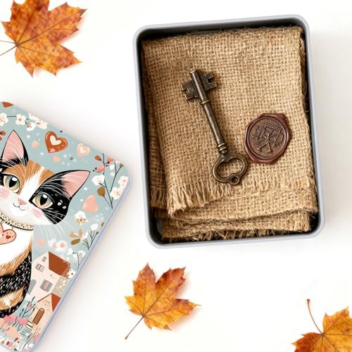 Small Metal Tins Box With Lid, Calico Cat Heart Village - Image 4