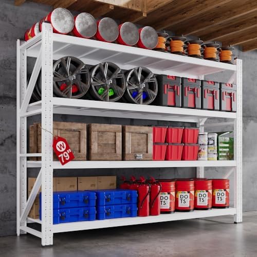 79” Wide Heavy Duty Metal Garage Shelving, White Storage Shelf by AFAIF