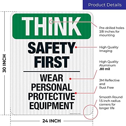 Think Safety First Wear Personal Protective Equipment Sign, - Image 3