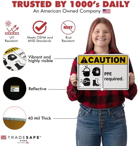 TRADESAFE Caution PPE Required Sign, Aluminum PPE Safety Signs - Image 2