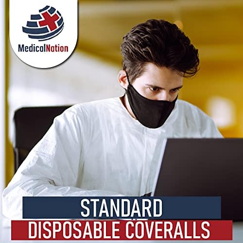 Medical Nation Hazmat Suits Disposable | 5 Pack, Extra Large | Non-Hooded Protective Coveralls - Heavy Duty Full Body Painters Suit for Men & Women Without Hood- Breathable & Water Resistant - XL - Image 3
