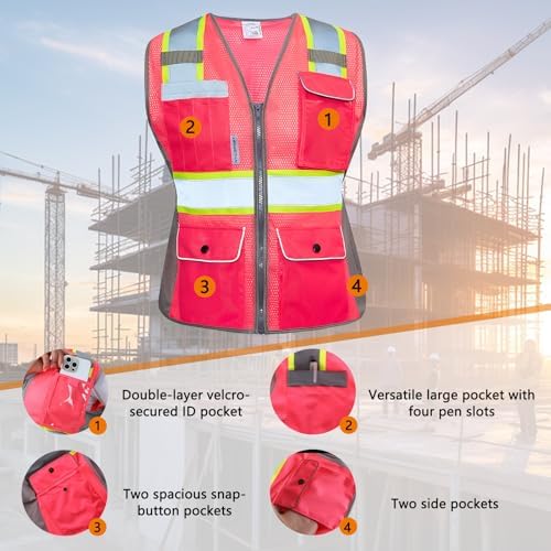 HYCOPROT Safety Vest for Women Mesh Reflective Lady High Visibility Construction Work Vest Meets ANSI/ISEA Standards - Image 3