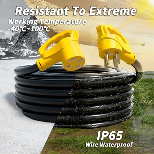 PlugSaf NEMA 14-50P/14-50R 6 FT 50 Amp RV/EV Extension Cord Outdoor with Grip Handle, 4 Prong Flexible Heavy Duty STW RV Power Cord Waterproof, 50A 125/250V 6250/12500W, Black-Yellow, ETL Listed - Image 5