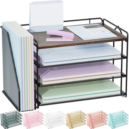 Spacrea 4 Tier Paper Organizer for Desk with File Organizer by Spacrea