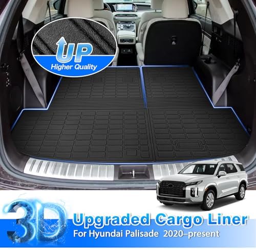 Floor Mats for Hyundai Palisade 2020-2025, Trunk Mat with Back Seat Cover for Palisade Accessories, All Weather Cargo Liner 3 Rows Full Set Carpet Protection - Image 4
