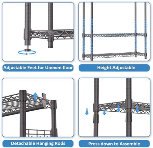 IZEUK Heavy Duty Garment Rack Wire Clothes Rack for Hanging Clothes (Dark Grey, 3 Tier with 1 Rod, 15.7" D x 45.3" W x 72.4" H) - Image 3