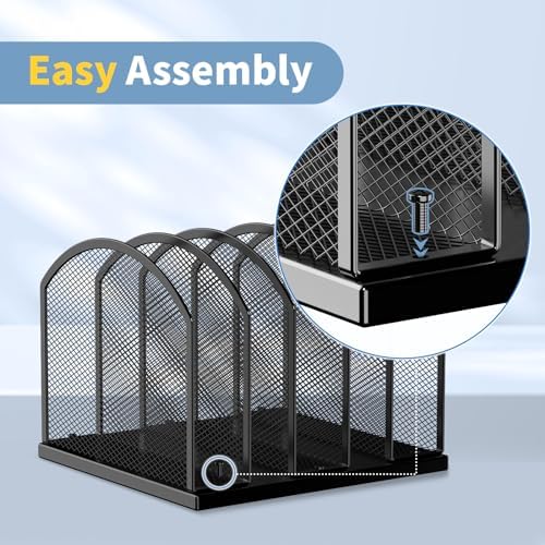 Gawerk 5-Section Vertical Desktop Organizer, 5-Section Mesh File Folder Stand Sorter for Office Home Classroom Organization - Image 4