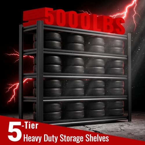 5-Tier Heavy Duty Garage Shelving, 5000LBS Capacity Boltless Rack, 62" W Adjustable Metal Storage Shelves Unit for Warehouse, Basement, Garage - Image 4