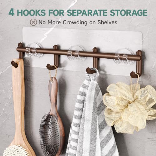 Veken Shower Caddy 6-Pack with Hooks, Bathroom Organizers & Storage, Brown - Image 5