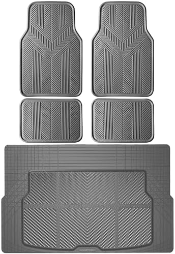 CAR PASS Universal Car Floor Mats & Cargo Liner Full Set, Waterproof Anti-Slip Rubber Trim to Fit Trunk Mats All Weather Protection Fit Car SUV Sedan Coupe Vehicle Automotive 5 Pieces, S-M Size Gray by CARPASS