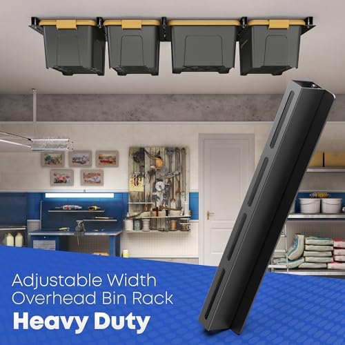 WooFog Overhead Garage Storage Rack, Garage Ceiling Storage Racks, Heavy Duty Storage Bin Ceiling Rails for 27 Gallon Totes，Tote Storage Rack System -Black (6 Sets for 5 Bins) - Image 3