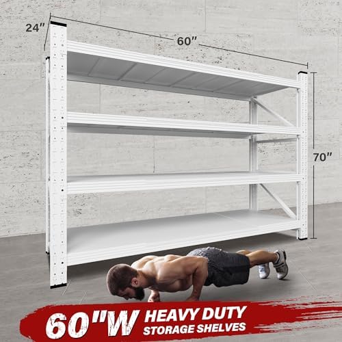 SISESOL 5000LBS Heavy Duty Garage Shelving Units,60" Wide & Deep Storage Shelves,White Metal Garage Shelves,Large Storage Rack,Steel Shelf,Industrial Shelving for Shop,Warehouse,60" W x 24" D x 70" H - Image 2