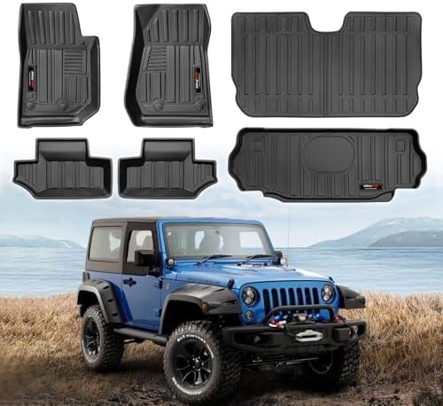 All Weather Floor Mats & Cargo Liner & Backrest Mats for 2007-2018 Jeep Wrangler JK 2 Door Accessories (for 2007-2018 Jeep Wrangler JK 2 Door Full Set) by Jdeymat