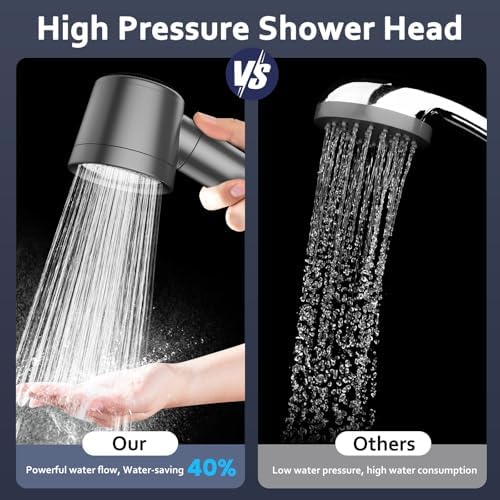 Filtered Shower Head with Handheld, High Pressure Water Flow and Multiple Spray Modes Shower Head with Filter, Power Wash for Hard Water, Showerhead with ON/OFF Switch for Pets Bath (Stone Gray) - Image 2