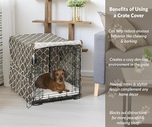 MidWest Homes for Pets Medium Dog Crate Cover with Teflon Fabric Protector, Poly-Cotton Privacy Kennel Cover Fits Most 30-inch Crates, Brown Designer Print, Washable, Reduces Barking - Image 2