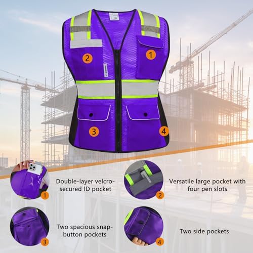 HYCOPROT Safety Vest for Women Mesh Reflective Lady High Visibility Construction Work Vest Meets ANSI/ISEA Standards - Image 3