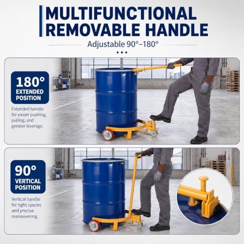 55 Gallon Drum Dolly, 1200 LBS, Handle & Braked Swivel Wheels - Image 5