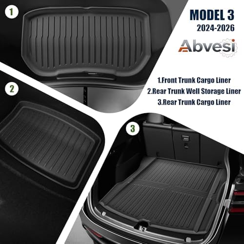 Floor Mats Compatible with Tesla Model 3 2024-2026 Highland 5-Seater, All Weather TPE Waterproof Odorless Complete Set with Seat Back Liner & Trunk Sill Guard Interior Accessories (8PCS) - Image 5