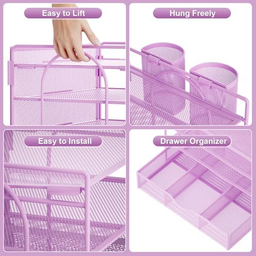 Marbrasse Desk Organizer, 4-Tier Paper File Letter Tray, Purple - Image 5