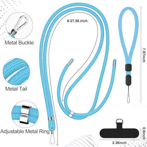 takyu Phone Lanyard, 2 Pack Adjustable Cell Phone Lanyard Crossbody Neck Strap and 2 Pack Phone Wrist Strap with Tether Tabs Compatible for iPhone Smartphones-Black Blue - Image 3