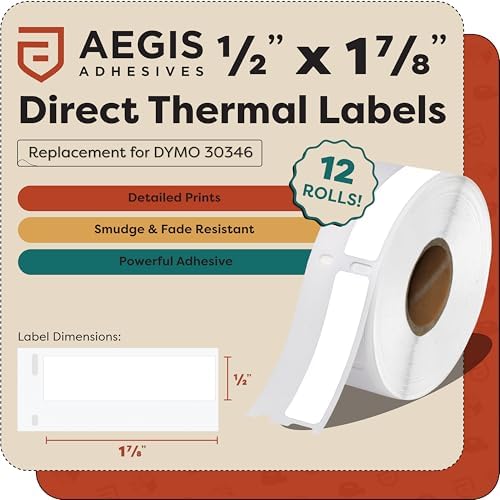 Replacement for DYMO 30346 (12 Rolls, 7200 Labels) 1/2" X 1 7/8" - Image 2