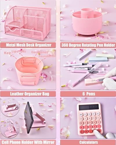 LXEVIHK Pink Desk Accessories 21-Piece Office Supplies Gift Set for Women - Image 4