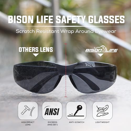 BISON LIFE Black Safety Glasses for Men & Women, Bulk, ANSI Z87.1, 144 Pack - Image 3