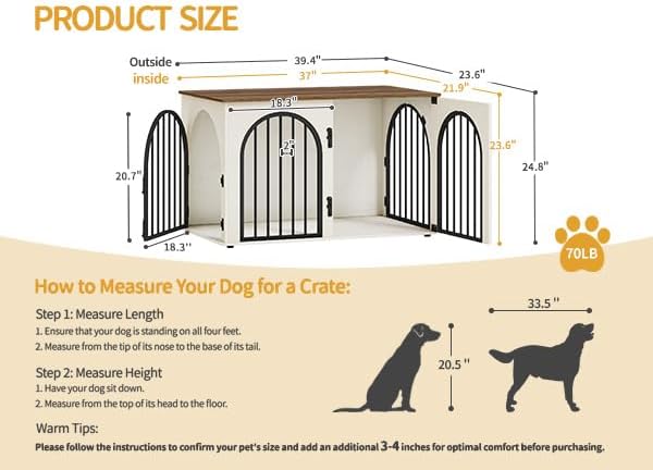Hzuaneri 39.4'' Dog Crate Furniture,Dog Kennel Indoor for Medium/Large Dogs - Image 2