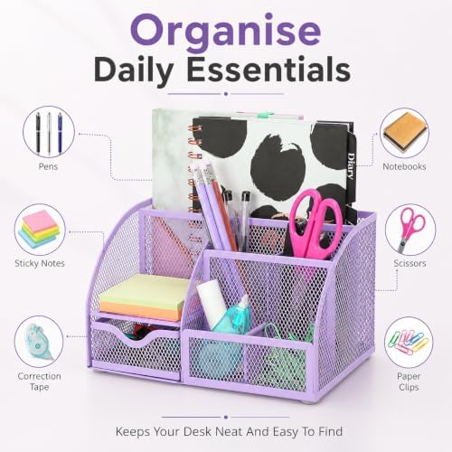 Exerz Metal Mesh Desk Organizer 7 Compartments with Drawer Light Purple - Image 5