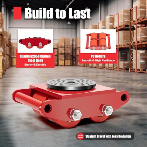 4PCS Machinery Mover, 6T Machine Skates 13200lbs Machinery Moving Skate w/ 360° Rotation Cap and 4 Rollers for Warehouse Garage - Image 3
