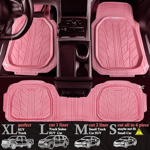CAR PASS DeepDish Pink Floor Mats for Cars Full Set,Heavy Duty Rubber Car Mats 3-Piece,Universal Waterproof Trim-to Fit Automotive Floor Mats for Truck Van SUV, Durable All-Weather Car Mats (Pink) - Image 3
