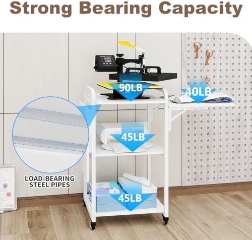 PUNCIA 3-Tier Movable Heat Press Table Foldable Stand with Workbench - Image 3