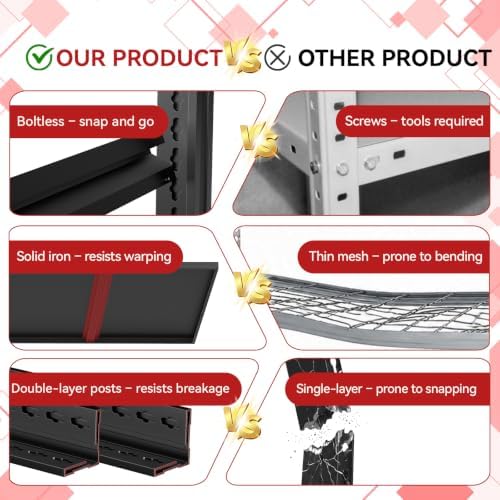 5-Tier Heavy Duty Garage Shelving, 5000LBS Capacity, 84" H x 62" W x 24" D, Boltless Adjustable Metal Storage Rack for Garage, Warehouse, Basement, Shop, Pantry, Black - Image 6