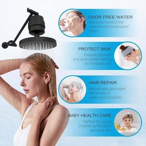 Yodel Shower Filter with 6 Cartridge Matte Black - Hard Water Softener, 99% Removes Chlorine & Impurities, Improves Skin & Hair Condition, Universal Fit for Shower Heads - Image 2