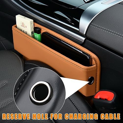 Ziciner Car Seat Gap Organizer, Premium Leather Auto Seat Storage Box, Vehicle Adjustable Front Seat Gap Filler, Car Seat Side Pocket Organizer for Phones, Glasses, Keys, Money, Cards (Khaki) - Image 5