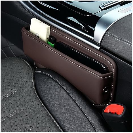 Ziciner Car Seat Gap Organizer, Premium Leather Auto Seat Storage Box, Vehicle Adjustable Front Seat Gap Filler, Car Seat Side Pocket Organizer for Phones, Glasses, Keys, Money, Cards (Coffee) by Ziciner