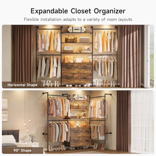 Wall Mounted Garment Rack, Walk-in Closet System, Pipe Clothing Rack Brown - Image 7