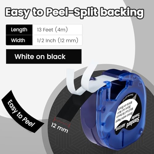 12mm White on Black Tape Compatible with DYMO LetraTag Label Maker Refills - Image 3