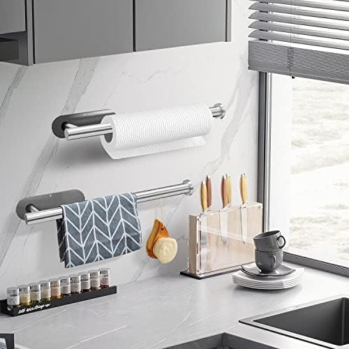DEKAVA Paper Towel Holder Under Cabinet for Kitchen, Adhesive Paper Towel Holder Wall Mount, SUS304 Stainless Steel 13 inch(2,Silver - Image 2