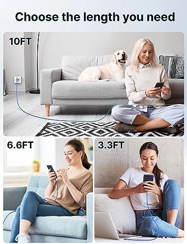 JSAUX USB to USB C Cable 4-Pack (10ft+6.6ft+3.3ft+3.3ft), Blue - Image 4